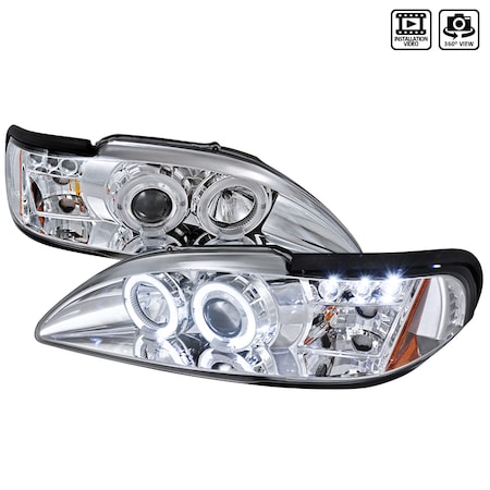 Spec-D Tuning 94-98 Ford Mustang Halo LED Projector Chrome 2LHP-MST94-TM